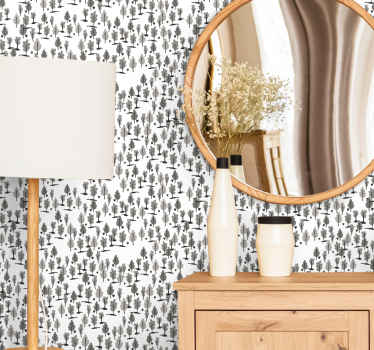 Papel tapiz árboles siluetas negras nórdicas - TenVinilo