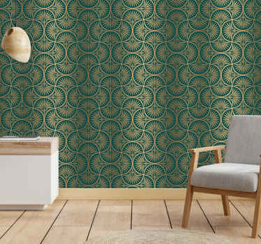 Turquoise and gold art style vintage wallpaper - TenStickers