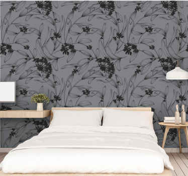 Grey botanical highlights master bedroom wallpaper - TenStickers