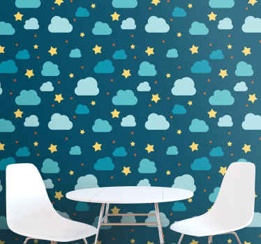 Tapete Kinderzimmer Sternennacht mit wolken - TenStickers