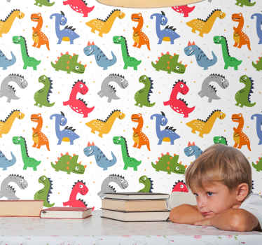 Sevimli dinozor türleri çocuk duvar kağıdı - TenStickers