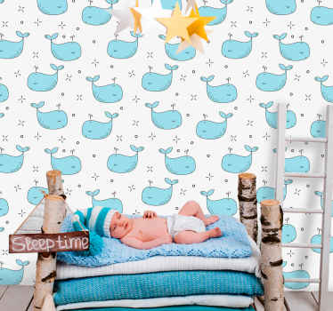 Papel pintado infantil Patrón de ballena transparente - TenVinilo