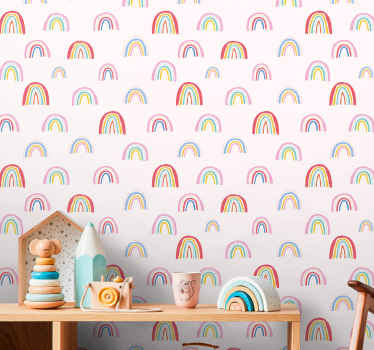 Papier peint chambre enfant motifs arc-en-ciel colorés - TenStickers
