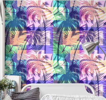 Bright color palms tropical pattern wallpaper - TenStickers