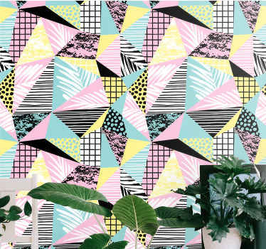 Papel pintado moderno Palmeras y elementos geométricos. - TenVinilo