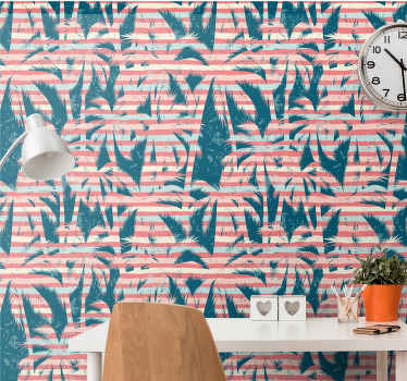 Palms on stripped tropical design wallpaper - TenStickers