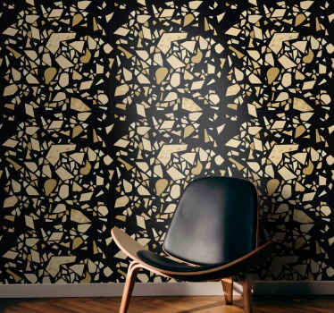 Terrazzo style black gold modern wallpaper - TenStickers