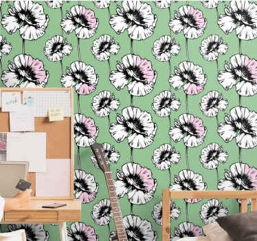 Blumentapete rosa und weiße mohnblumen - TenStickers