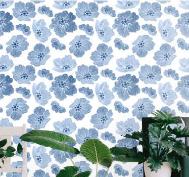 Blue watercolour flower Hallway Wallpaper - TenStickers