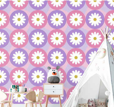 Daisy pink motif floral wallpaper - TenStickers