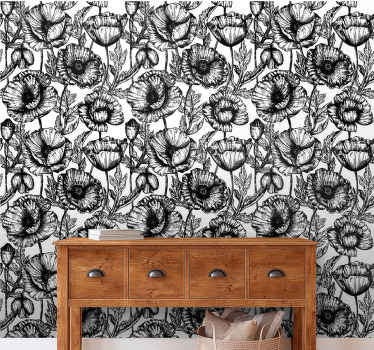 Blumentapete schwarzes blumenmuster - TenStickers