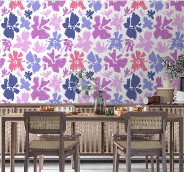 Purple floral display dining room wallpaper - TenStickers