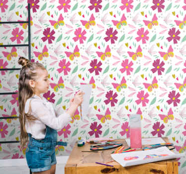 Papel tapiz mariposas patrón floral colorido - TenVinilo