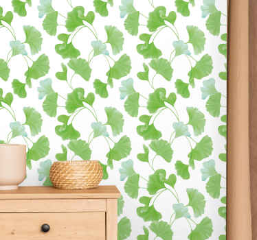 Green ginkgo leaves modern wallpaper - TenStickers