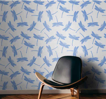 Blue Dragonfly Pattern animal wallpaper - TenStickers