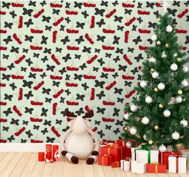 Elle çizilmiş çilek desen noel duvar kağıdı - TenStickers