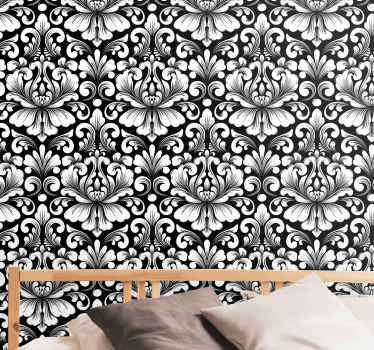 Damask design black and white classic wallpaper - TenStickers