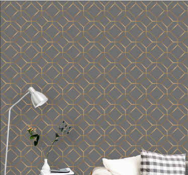 Geometric gray and golden hexagon wallpaper - TenStickers