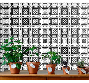 Papel tapiz azulejos patrón clásico en blanco y negro - TenVinilo