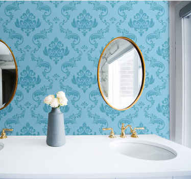 Papier peint salle de bain courbes botaniques bleues - TenStickers