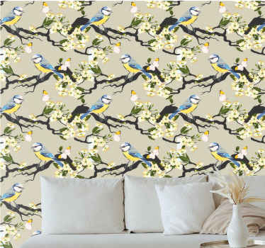 Carta da parati uccelli rami di cinciarella - TenStickers