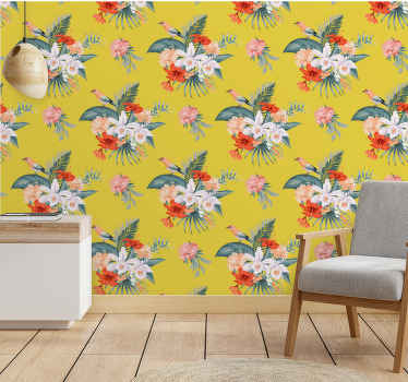 Blumentapete blumenstrauß auf gelbem hintergrund - TenStickers