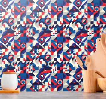 Blue patterns fusion geometric wallpaper - TenStickers