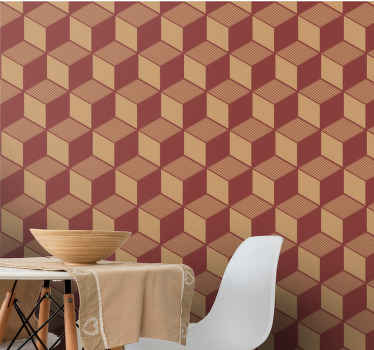 3D brown cubes pattern geometric wallpaper - TenStickers
