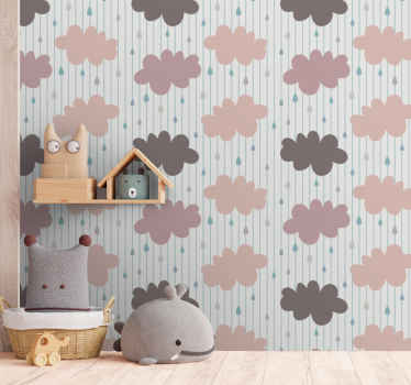 Papier peint chambre enfant nuages roses pluvieux - TenStickers