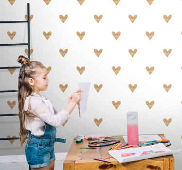 Papier peint chambre enfant coeur doré sur fond blanc - TenStickers