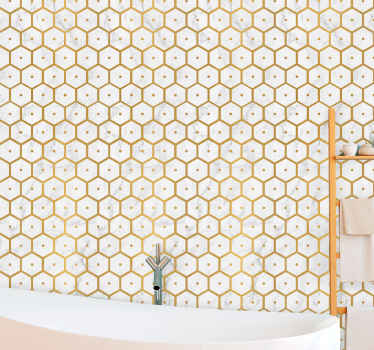 Hexagonal gold pattern marble wallpaper - TenStickers