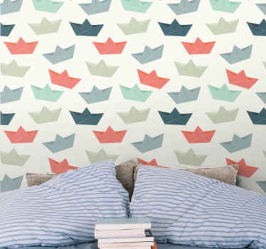 Papier peint chambre enfant bateaux en origami - TenStickers