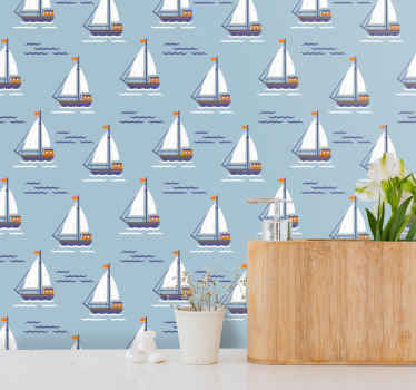 Papier peint salle de bain voiliers sur les vagues - TenStickers