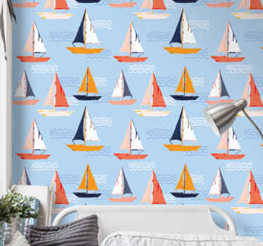 Papel de parede personalizável padrão de veleiros coloridos - TenStickers