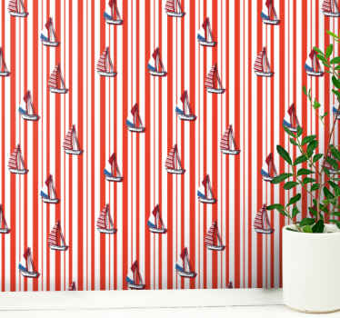 vertikálne pruhované tapety plachetnica červený vzor - Tenstickers