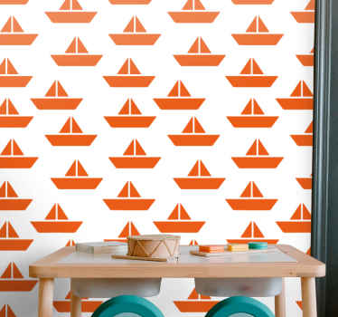 Papier peint chambre enfant motif voilier orange - TenStickers