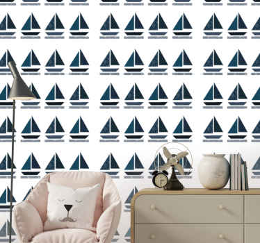 Fabrics sailboat pattern children's wallpaper - TenStickers
