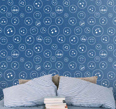 Navy blue smiley faces teen bedroom wallpaper - TenStickers