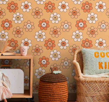 Papel pintado flores patrón floral sonriente - TenVinilo
