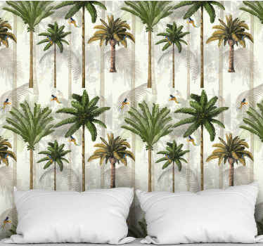 Beige palm pattern jungle themed wallpaper - TenStickers