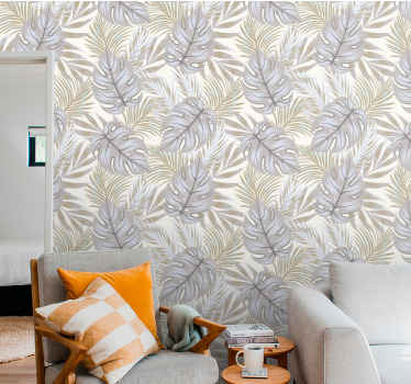 Biela umelecká tapeta palmové listy - Tenstickers