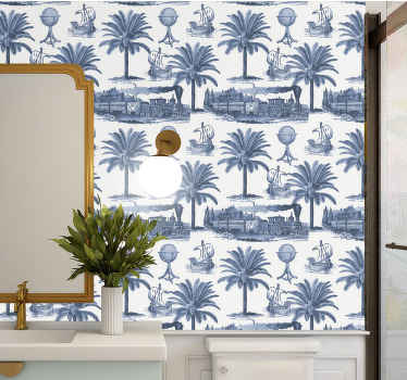 Papel tapiz arte patrón de paisaje náutico - TenVinilo