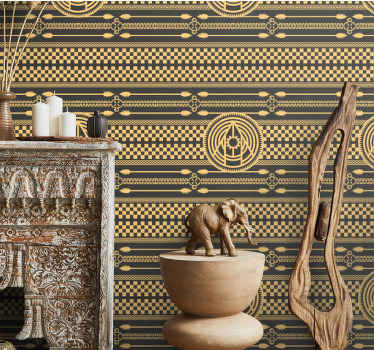 Geometric oriental patterns hallway wallpaper - TenStickers