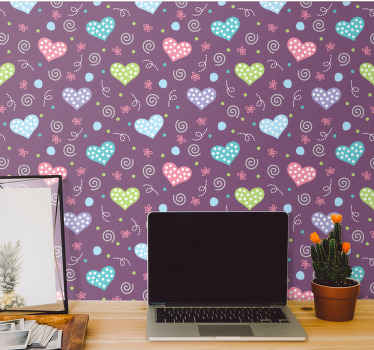 Pattern-Decor hearts and lines Modern Wallpaper - TenStickers