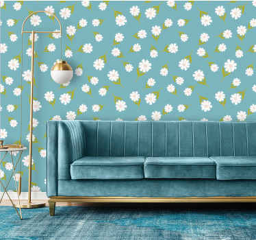 Pattern-decor daisies on aquamarine  wallpaper - TenStickers