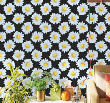 Pattern-Decor set of daisies flower wallpaper - TenStickers