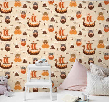 Mönster viking barn vintage tapeter - Tenstickers