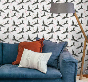 Dierenprint zwarte ooievaar behang - TenStickers