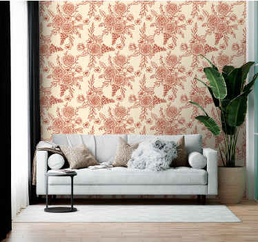 Papier peint motif floral style Toile de Jouy - TenStickers