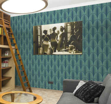 Papier peint Art Déco motif vert et bleu - TenStickers